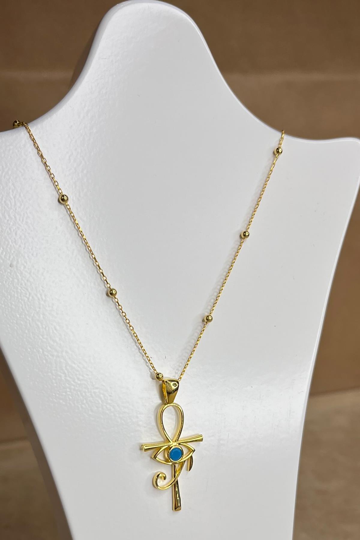 Turkuaz Taşlı Ra Nın Gözü Model Gümüş Kolye By-8933