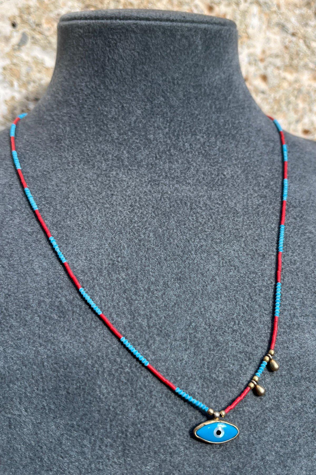 Turkuaz Ve Mercan Taşlı Gümüş Kolye By-7972