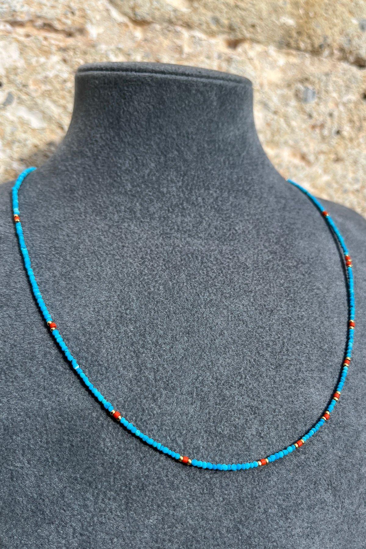 Turkuaz Ve Mercan Taşlı Gümüş Kolye By-7975