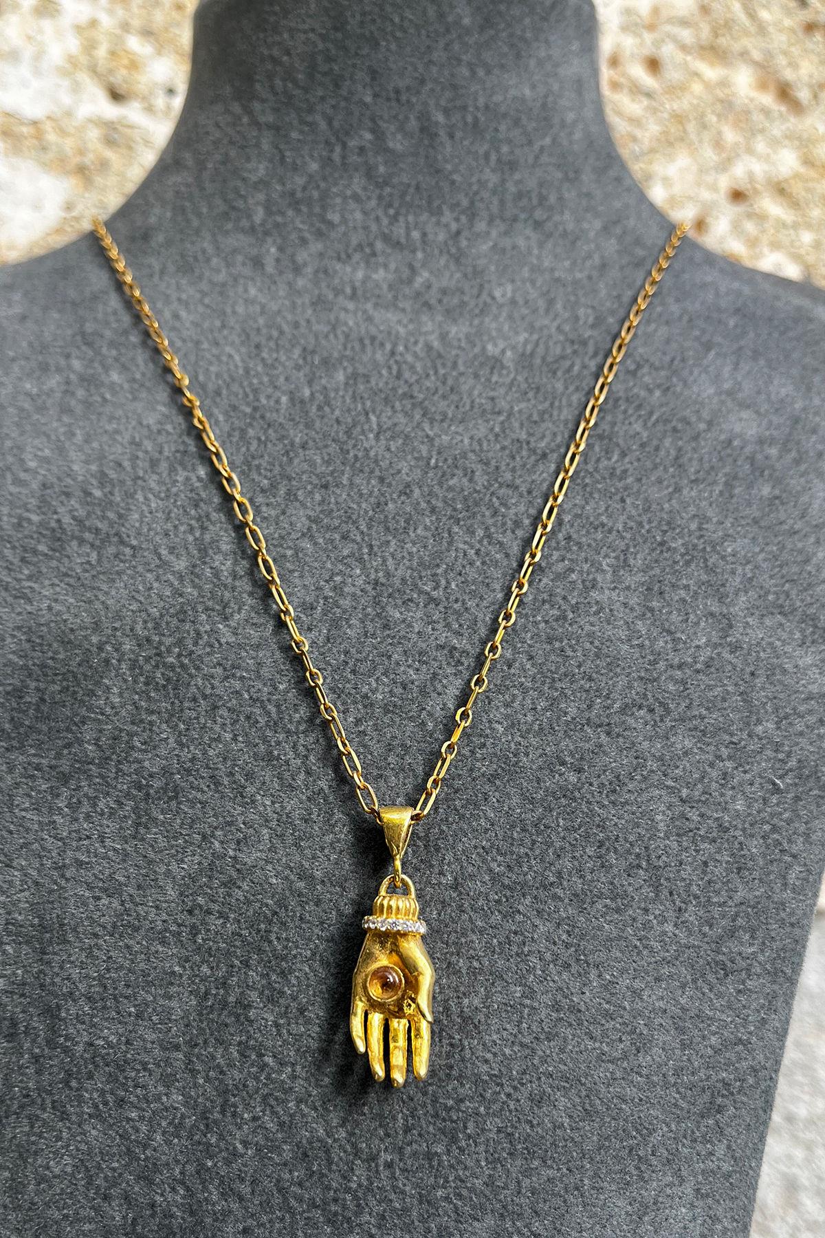 Turmalin Taşlı El Model Gümüş Kolye By-7870