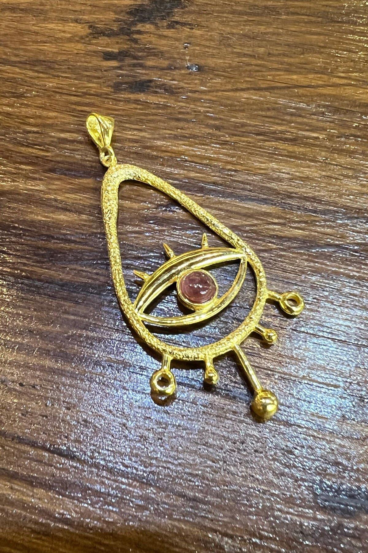 Turmalin Taşlı Göz Model Gümüş Kolye Ucu By-7105