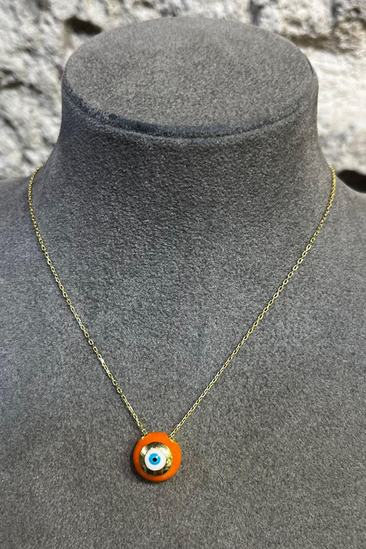 Turuncu Nazar Model Gümüş Kolye By-8728