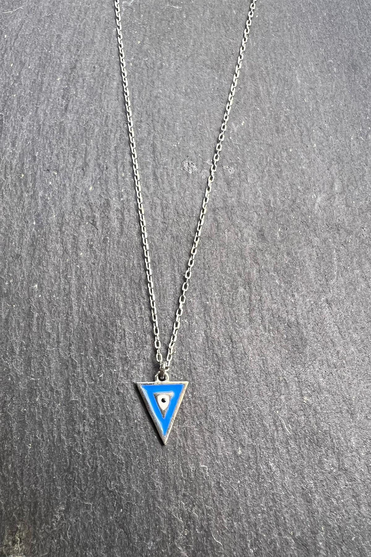 Üçgen Desenli Mavi Gümüş Kolye By-6567