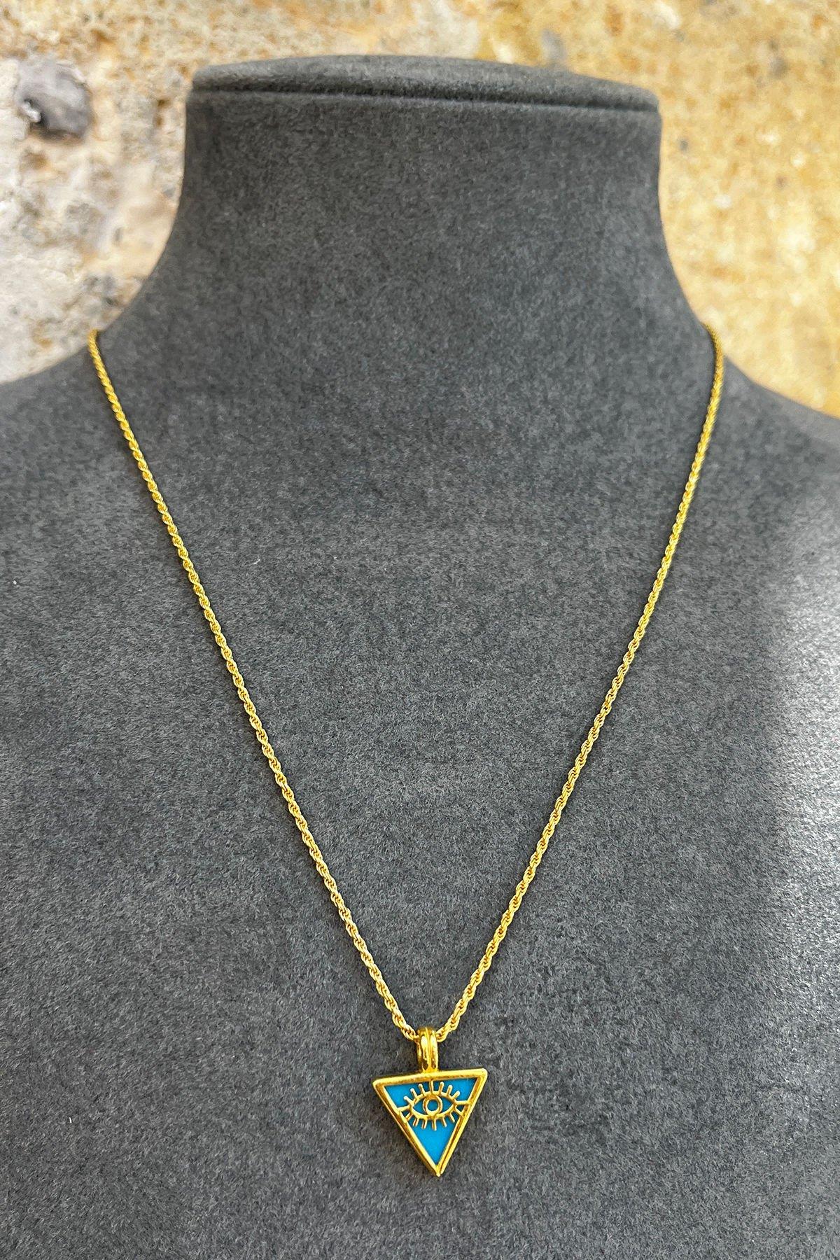 Üçgen Model Mavi Gümüş Kolye By-8377