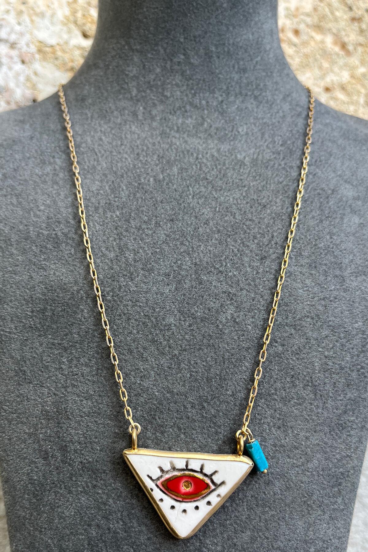 Üçgen Model Seramik Gümüş Kolye By-7946