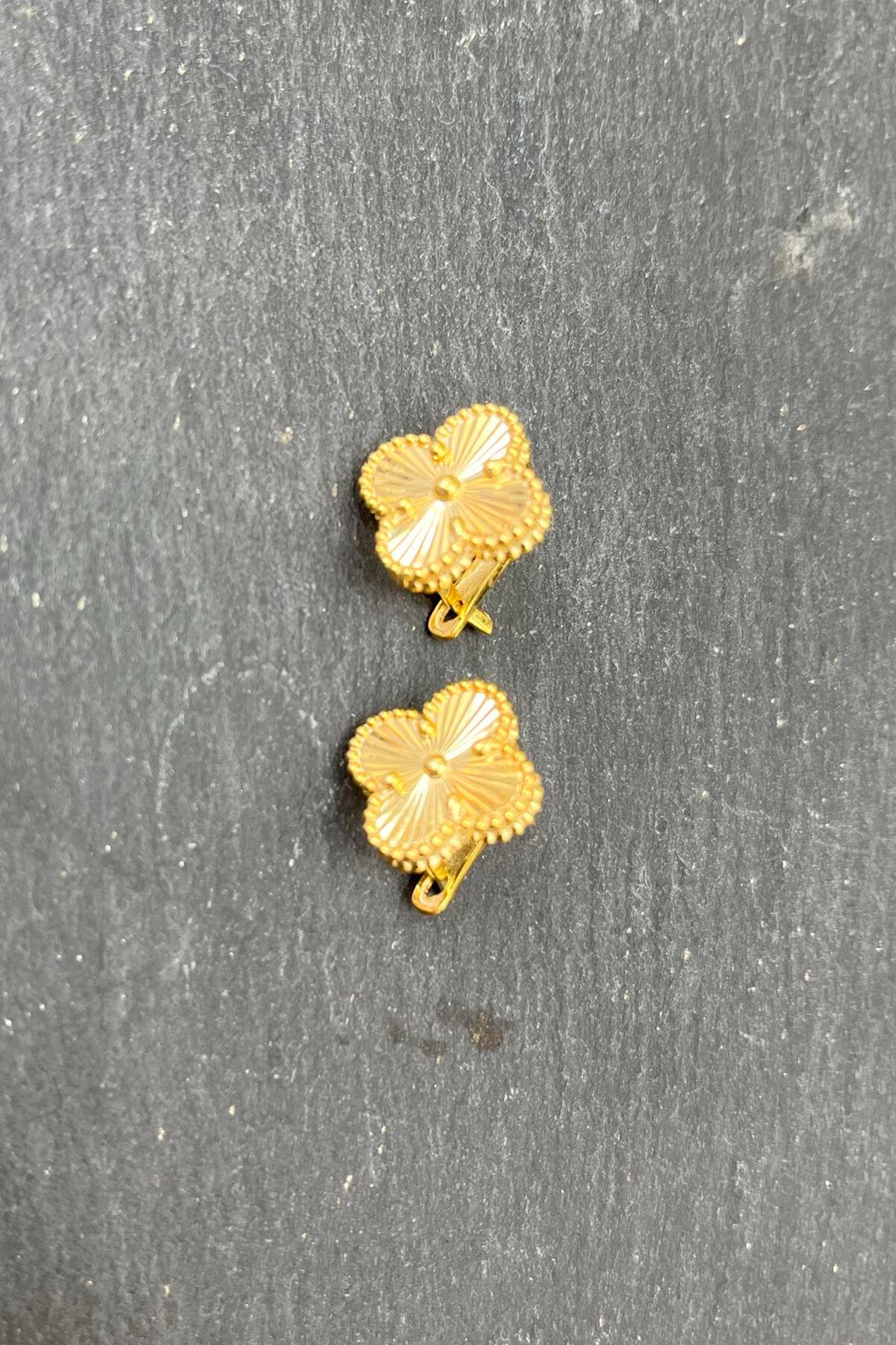 Van Cleef Model Gümüş Küpe Gold Rengi By-7649