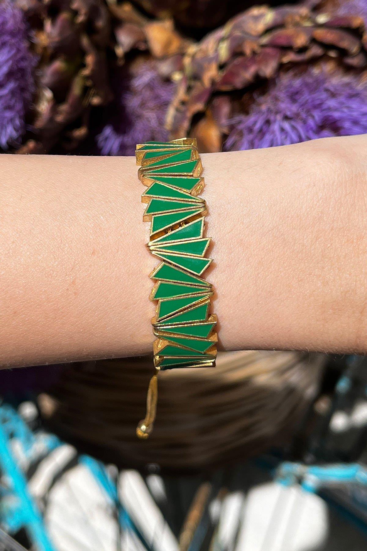 Yeşil Mineli Bronz Bileklik By-8434