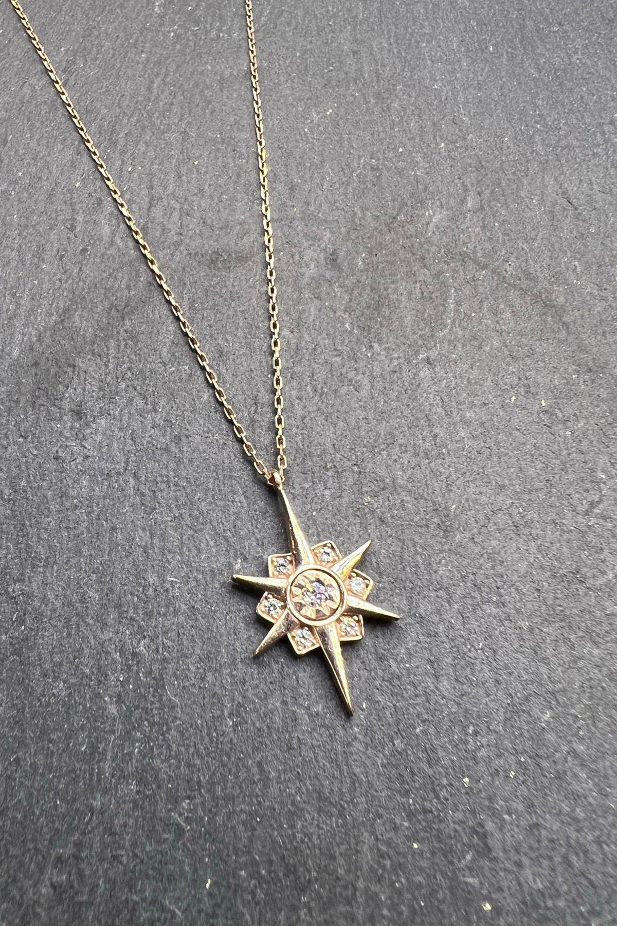 Yıldız Desenli Taşlı Gümüş Kolye By-5974