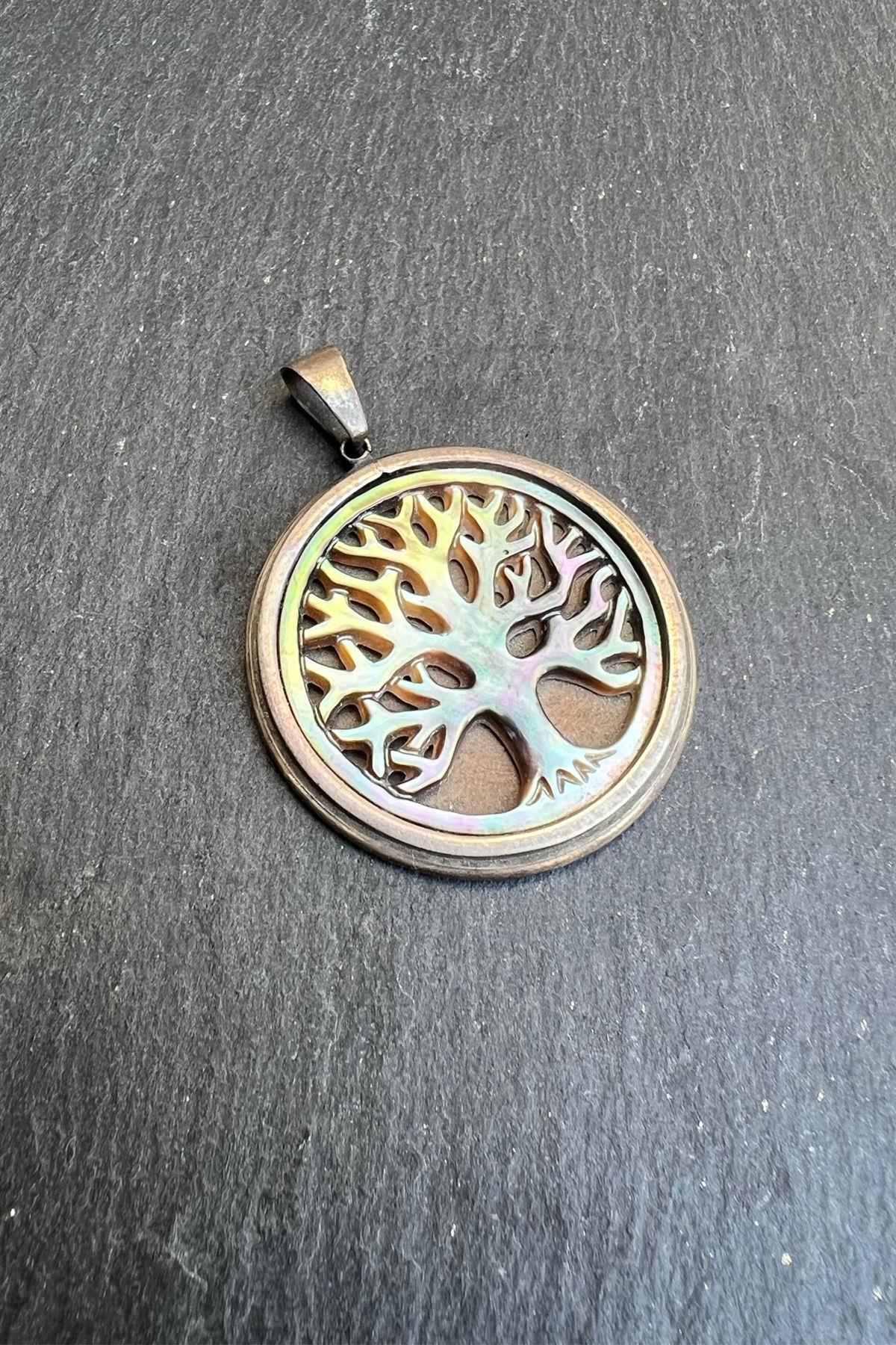 Yuvarlak Ağaç Desenli Gümüş Kolye Ucu By-6146