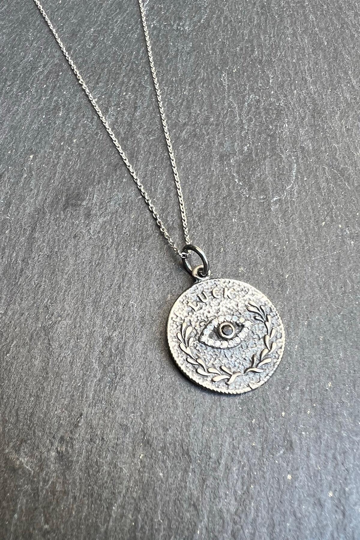 Yuvarlak Göz Desenli Gümüş Kolye By-6123