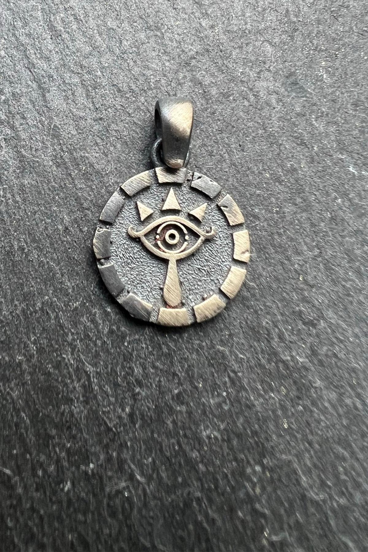 Yuvarlak Göz Desenli Gümüş Kolye Ucu By-6172