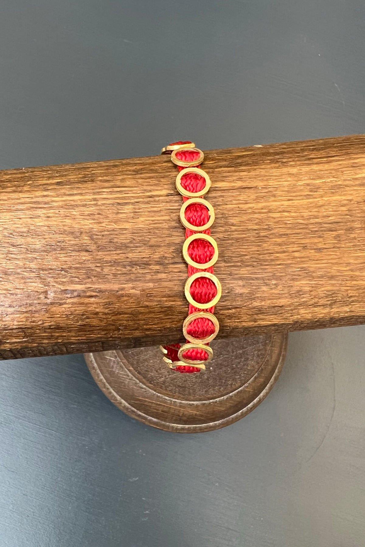 Yuvarlak Model Kırmızı Bronz Bileklik By-6871