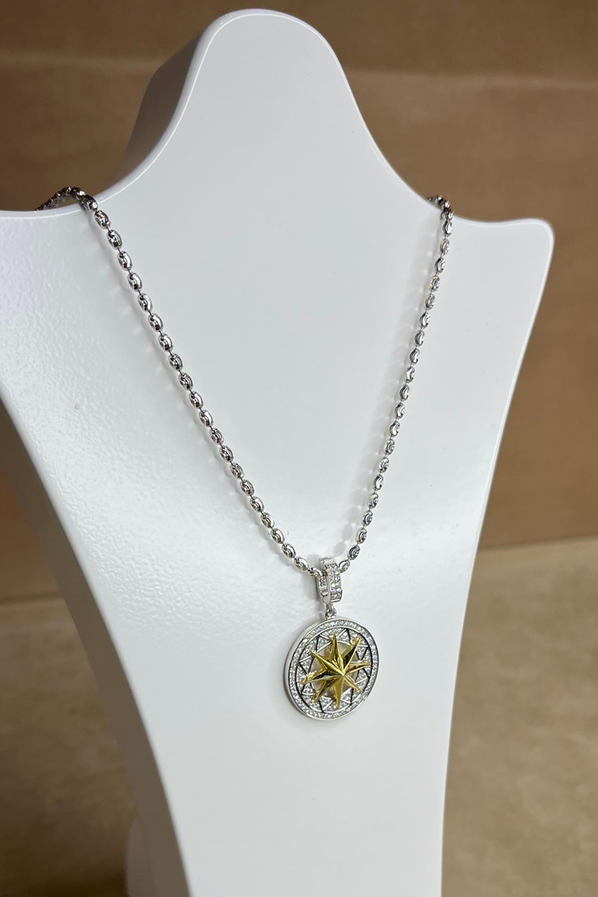 Yuvarlak Model Taşlı Gümüş Kolye  By-8916