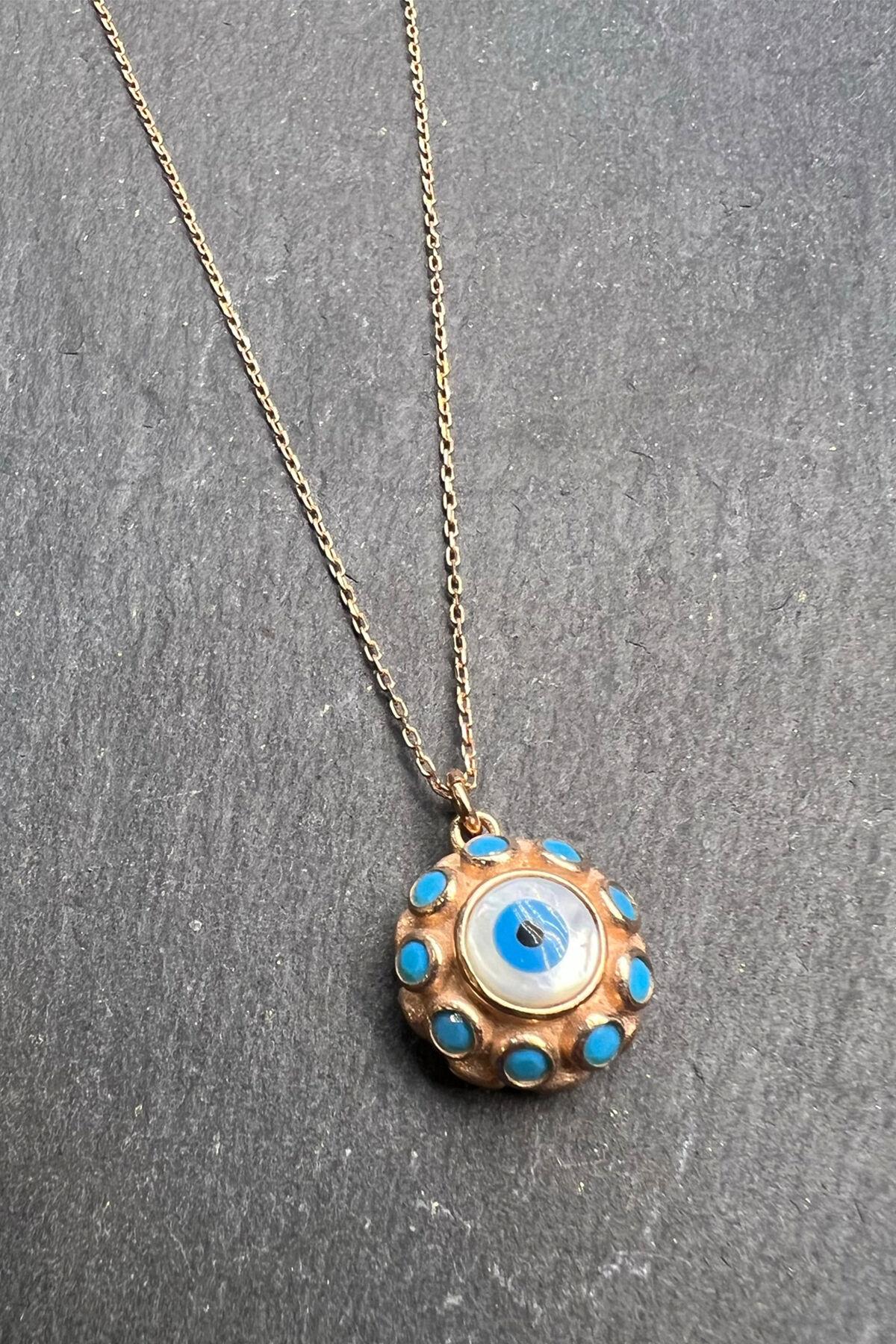 Yuvarlak Nazar Boncuklu Gümüş Kolye By-6471