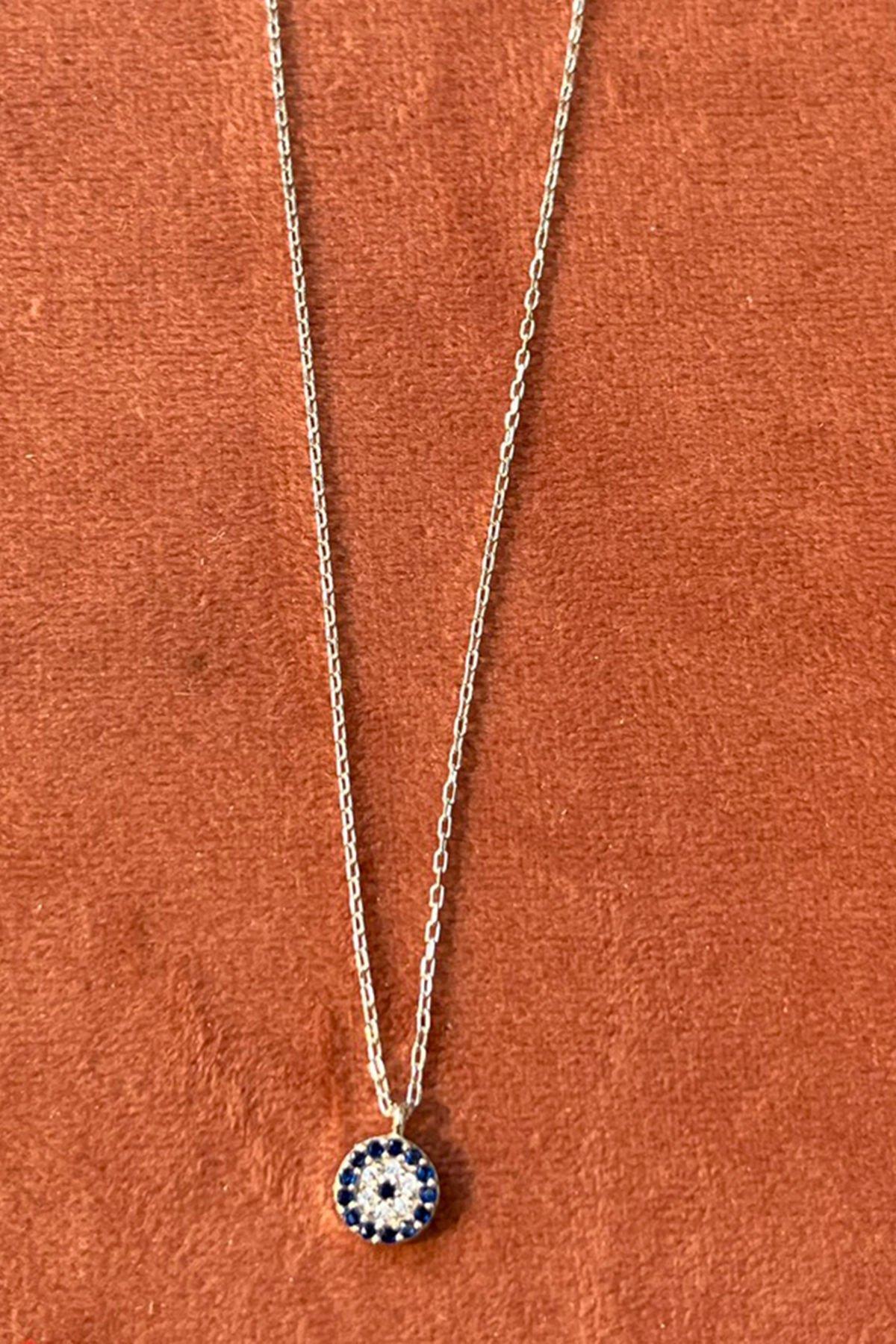 Yuvarlak Nazar Desenli Gümüş Kolye By-7718