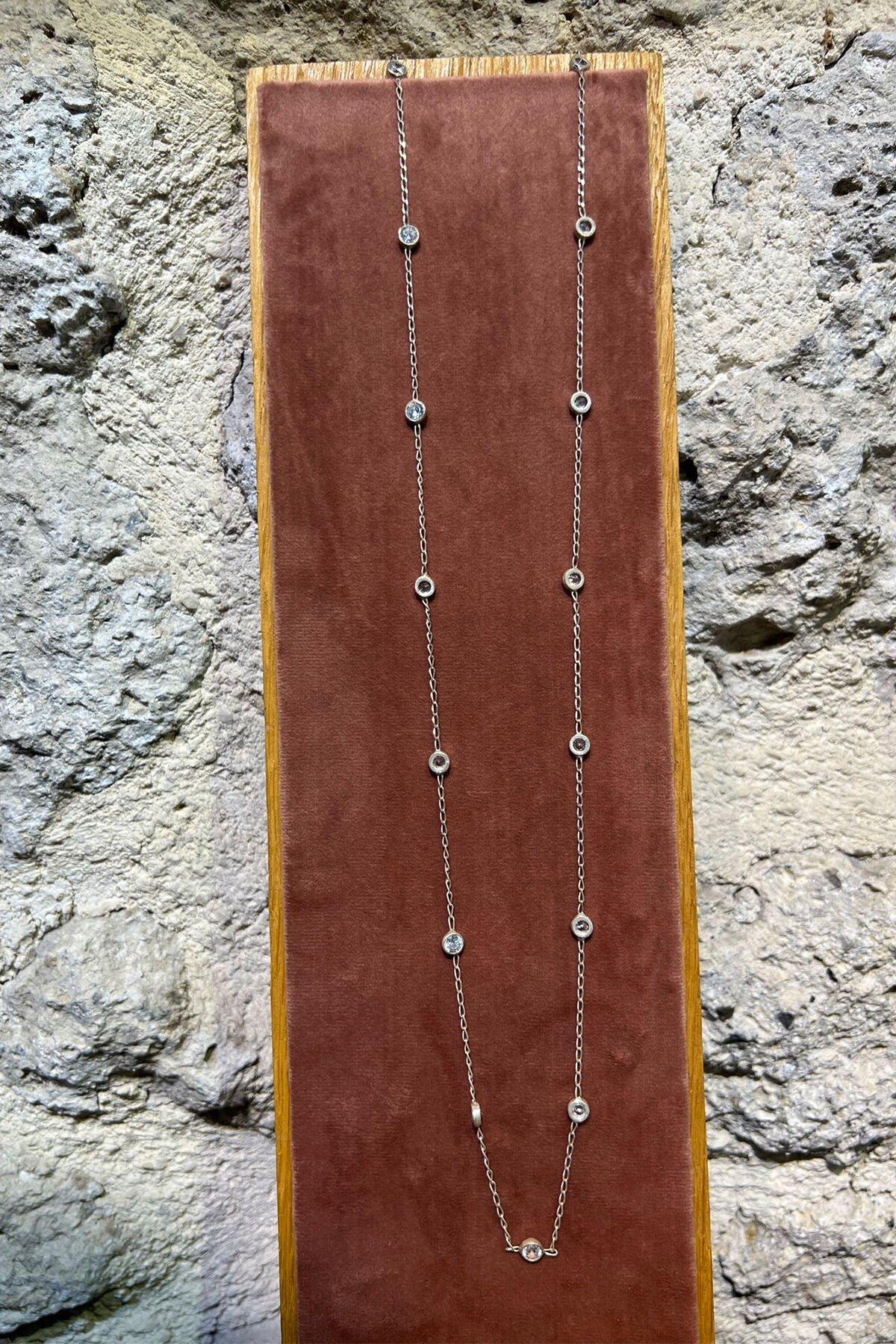 Yuvarlak Taşlı Gümüş Kolye By-6307
