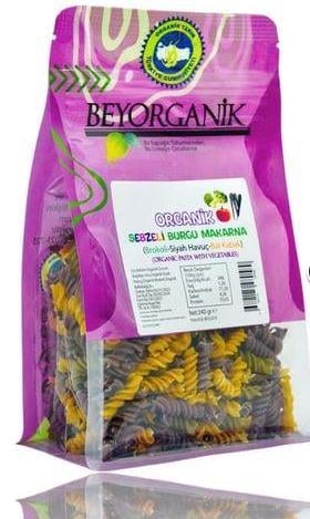 BEYORGANİK SEBZELİ BURGU MAKARNA SİYAH HAVUÇ BROKOLİ BALKABAĞI 240 GR