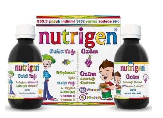 NUTRİGEN BALIK YAĞI ŞURUP 200ML VE ÜZÜM ÇEKİRDEĞİ EKSTRESİ 200 ML