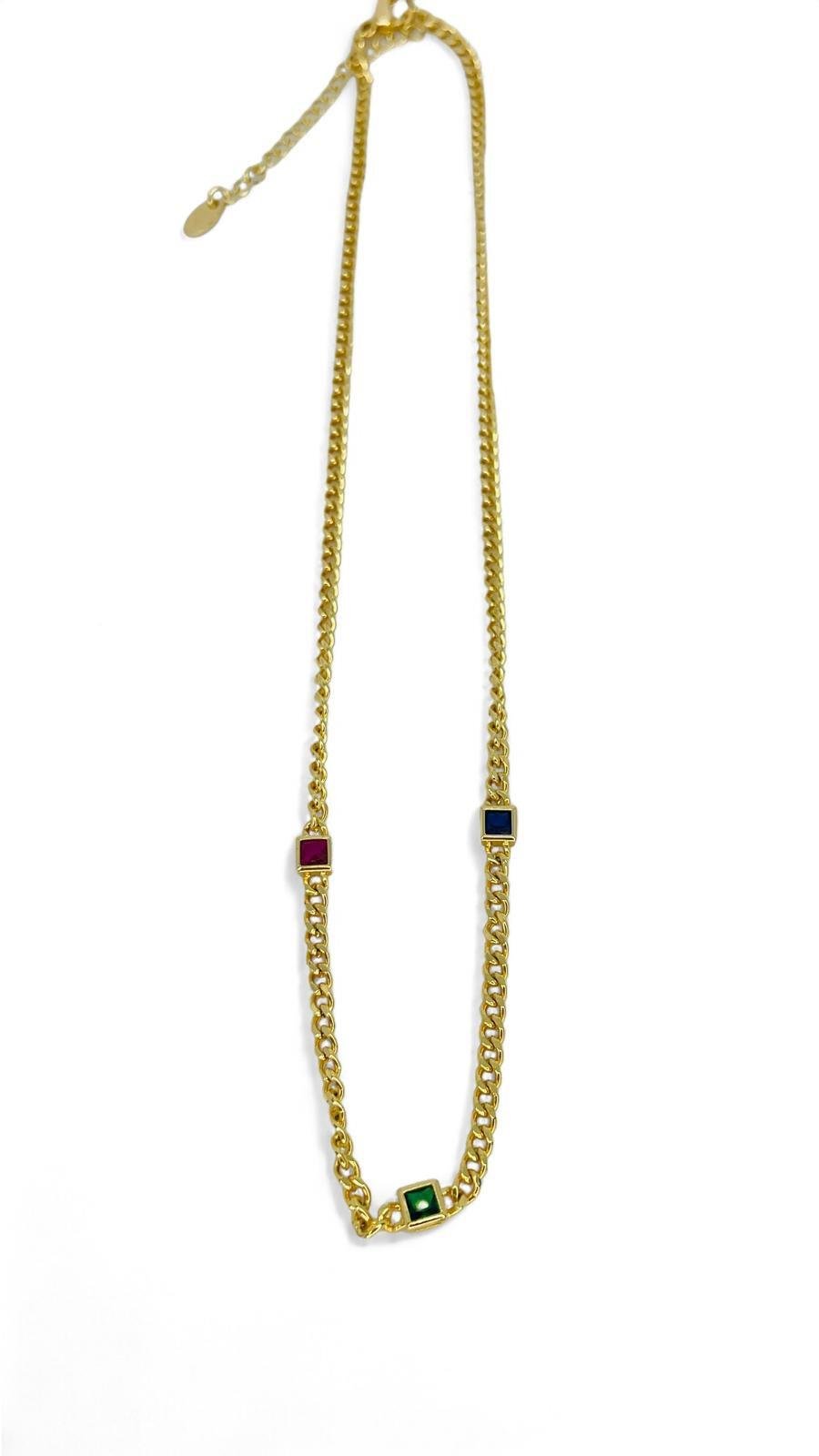 3 Renk Taşlı Minimal Zincir Kolye