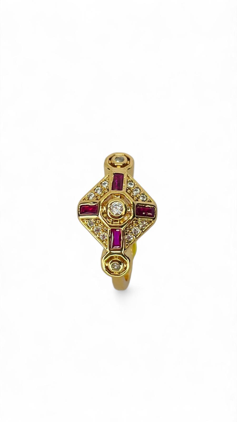 4 Kenarlı Fuşya Taşlı Ayarlanabilir Yüzük