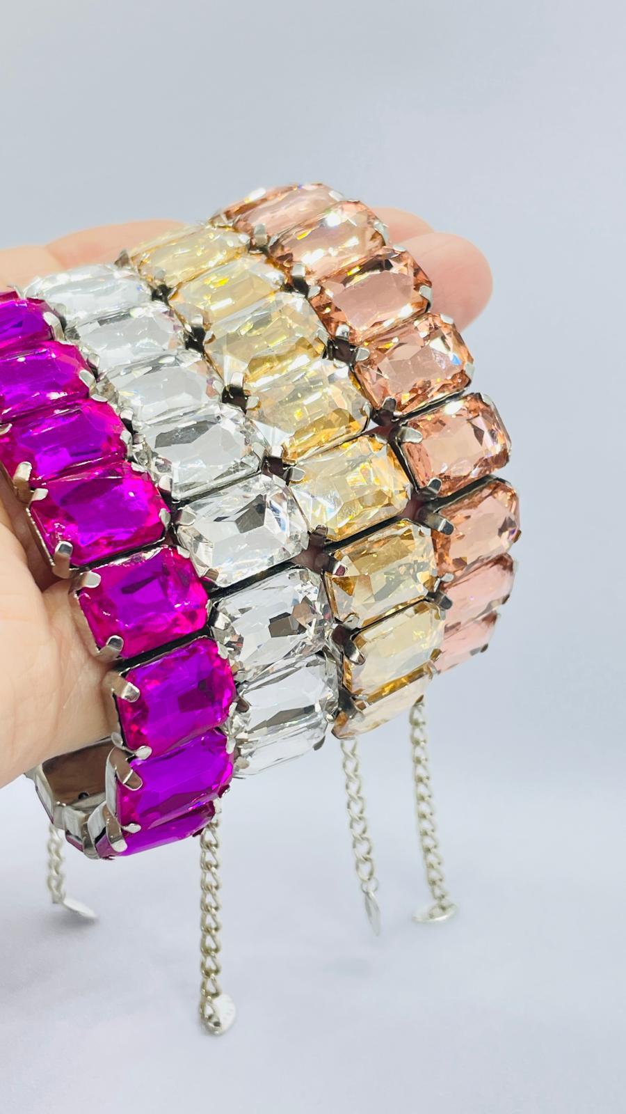 Büyük Swa Taşlı Şampanya Renkli Handmade Bileklik