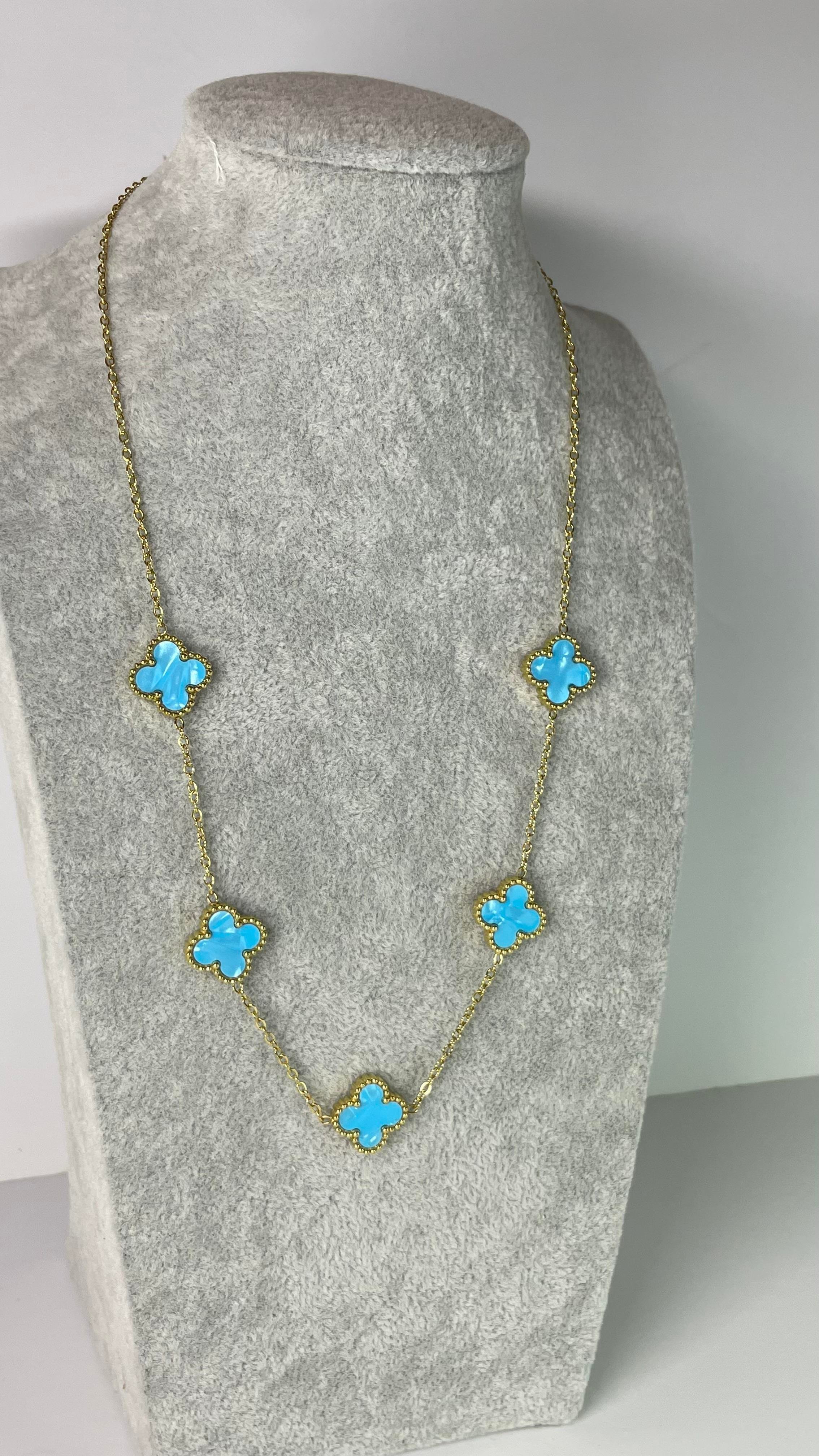 Çelik Turkuaz-Gold Yonca Kolye