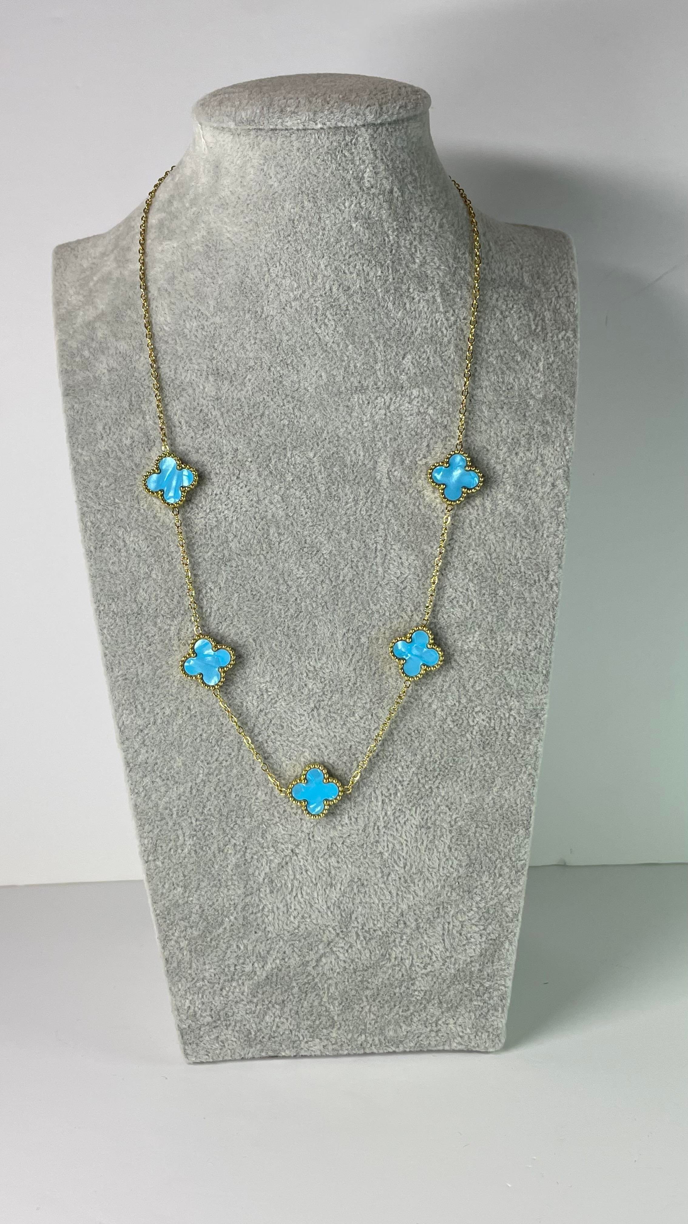 Çelik Turkuaz-Gold Yonca Kolye