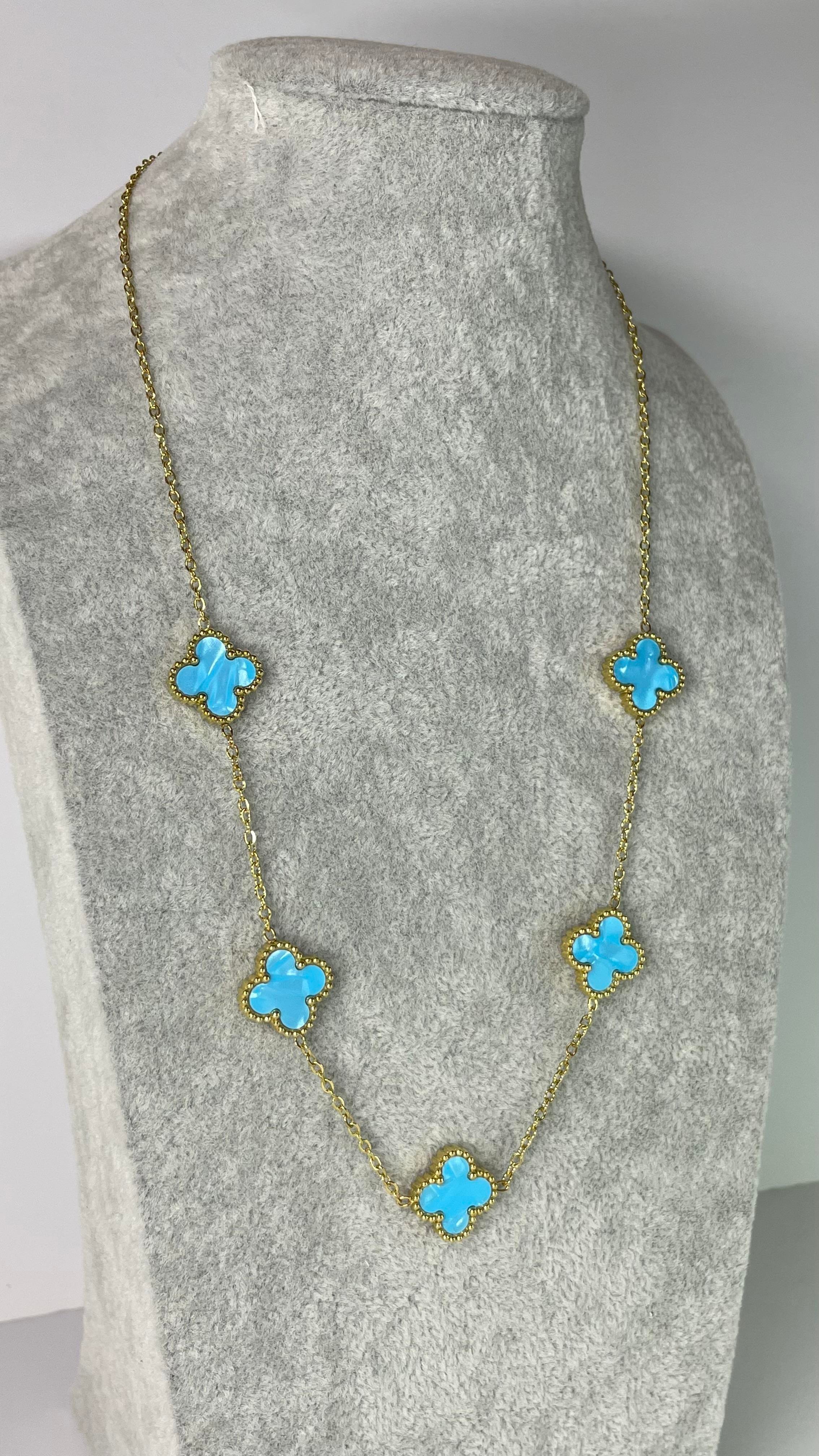 Çelik Turkuaz-Gold Yonca Kolye