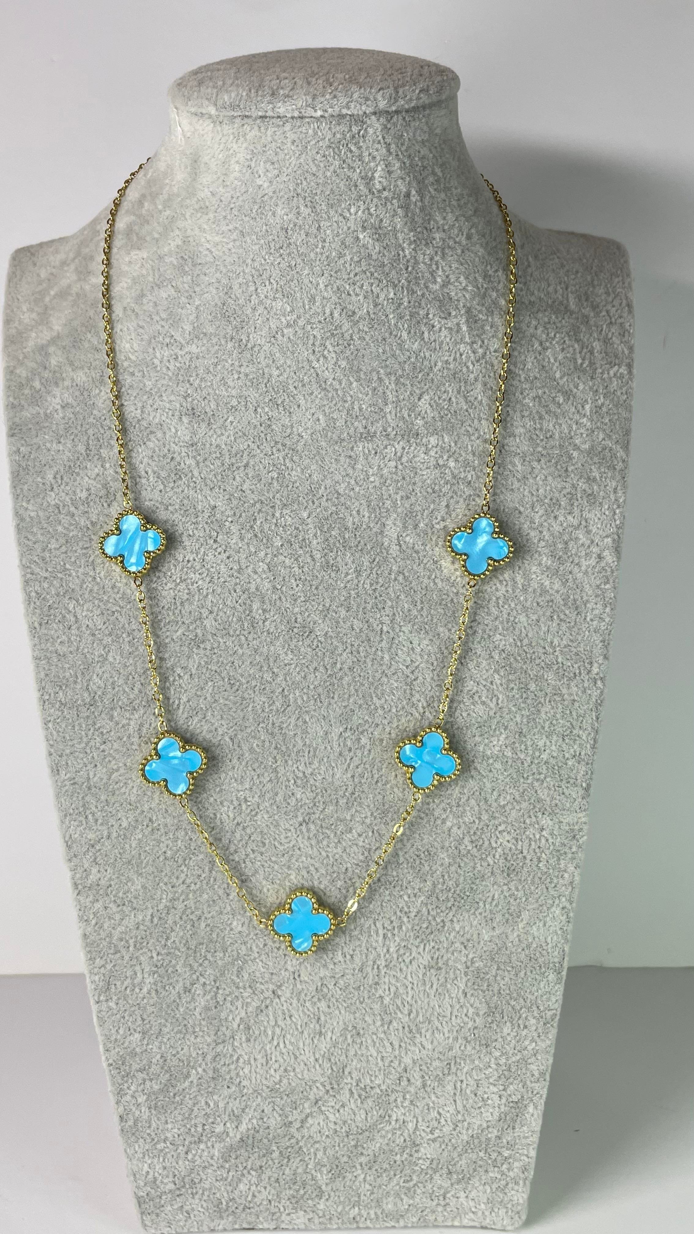 Çelik Turkuaz-Gold Yonca Kolye