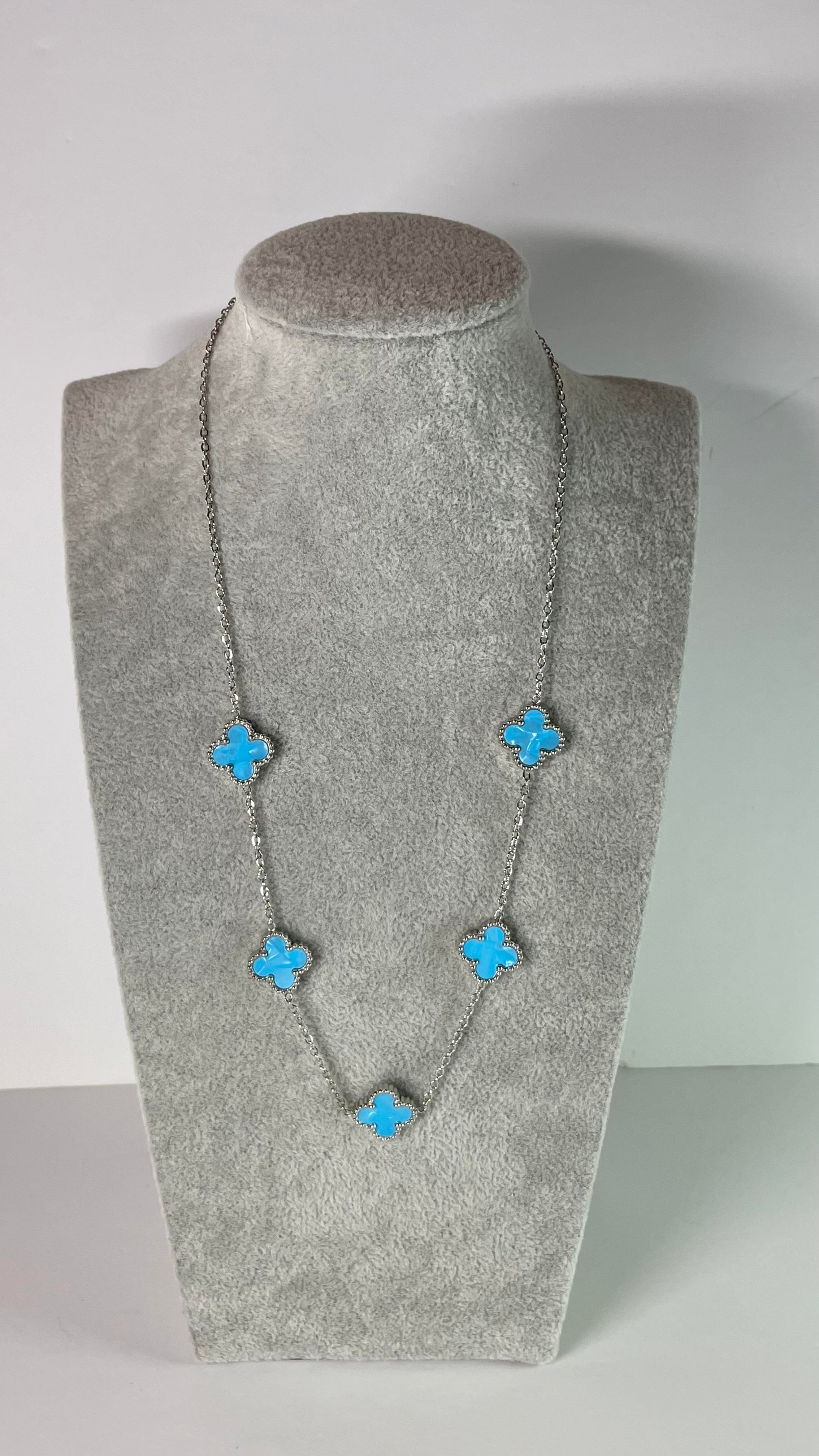 Çelik Turkuaz-Silver Yonca Kolye