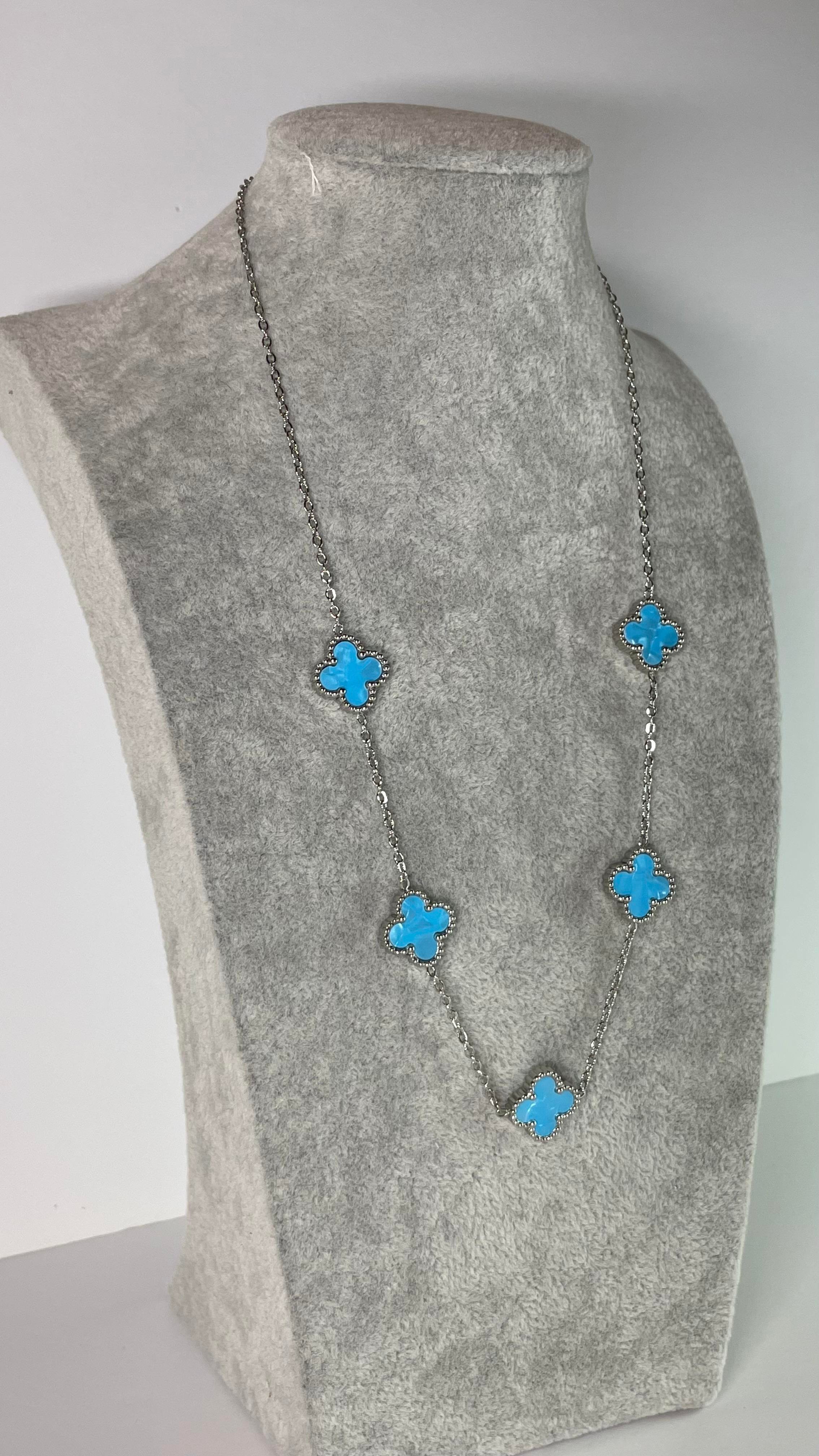 Çelik Turkuaz-Silver Yonca Kolye