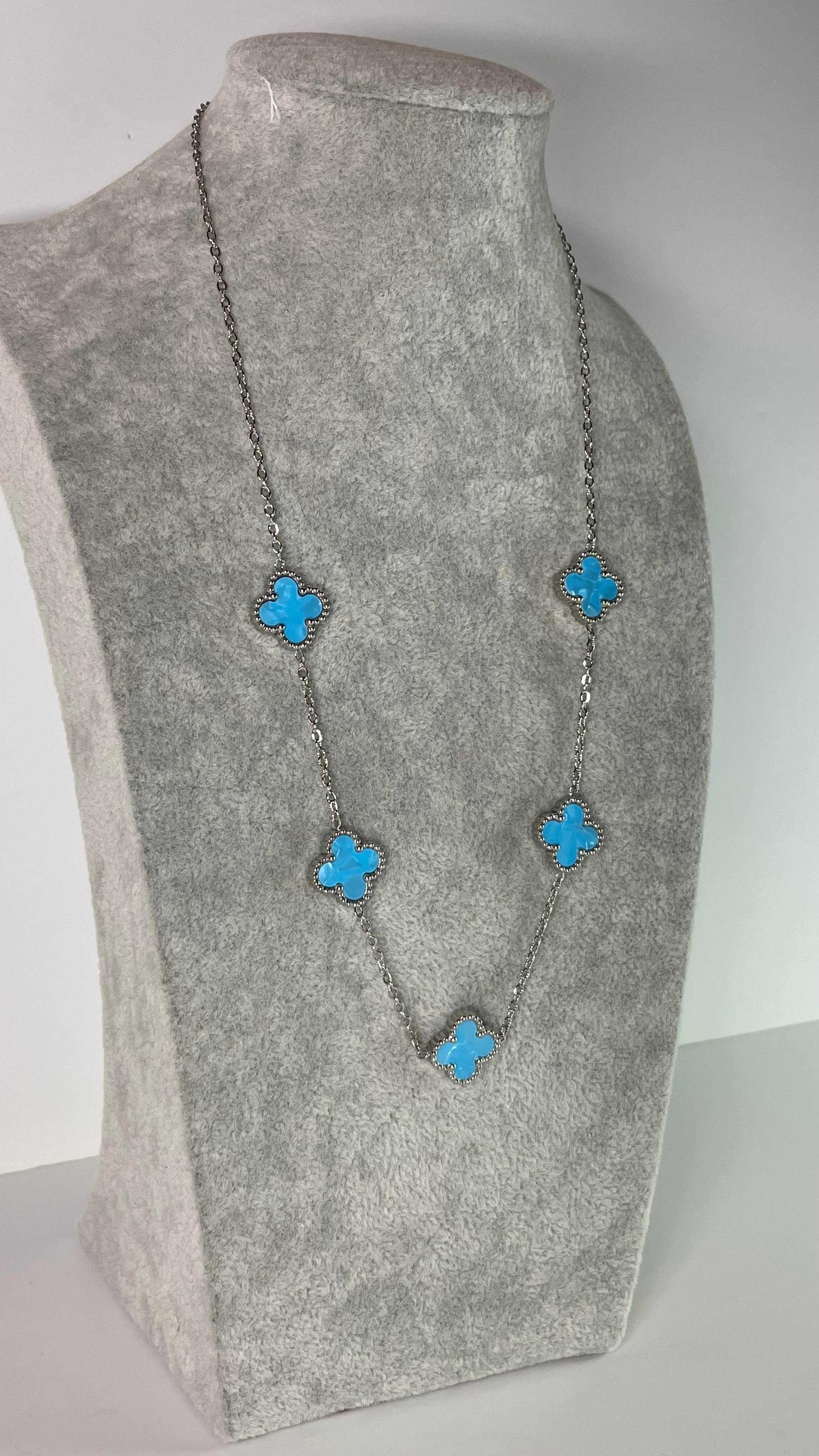 Çelik Turkuaz-Silver Yonca Kolye