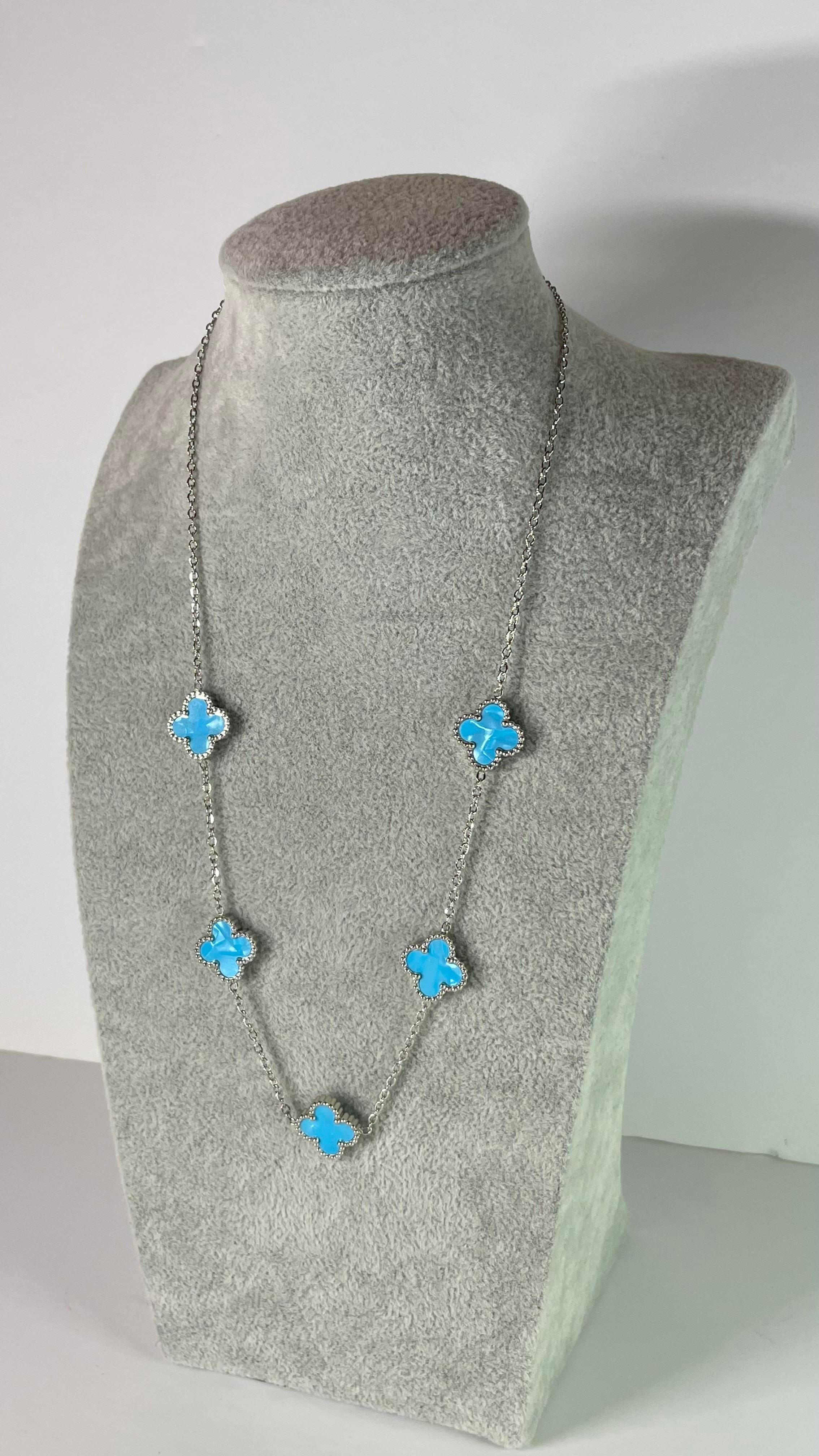 Çelik Turkuaz-Silver Yonca Kolye