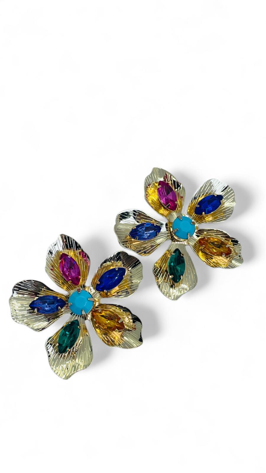 Çiçekli Taşlı Küpe