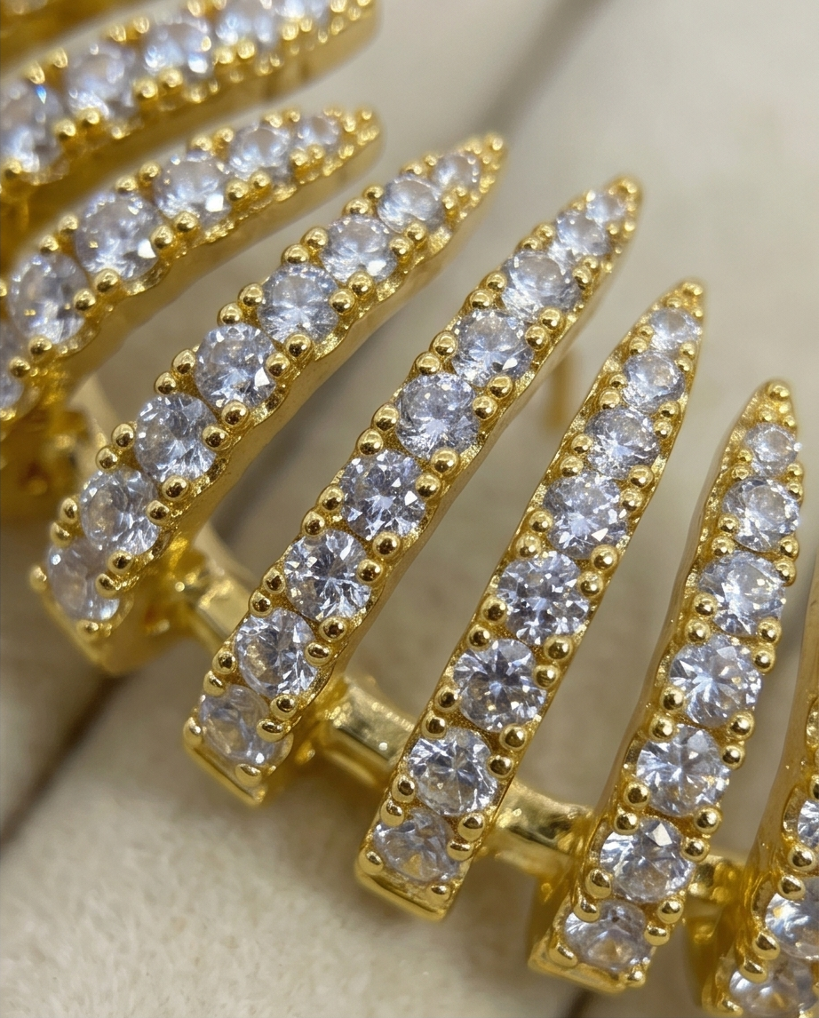 Çoklu Taşlı Gold Küpe