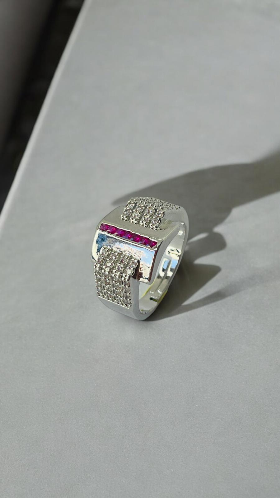 Dikdörtgen Fuşya Taşlı Silver Ayarlanabilir Yüzük