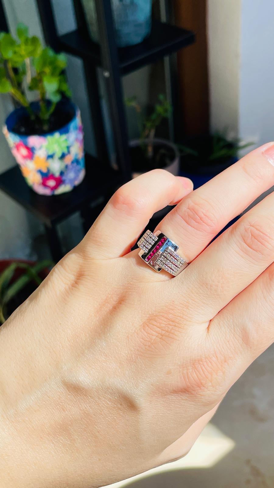 Dikdörtgen Fuşya Taşlı Silver Ayarlanabilir Yüzük