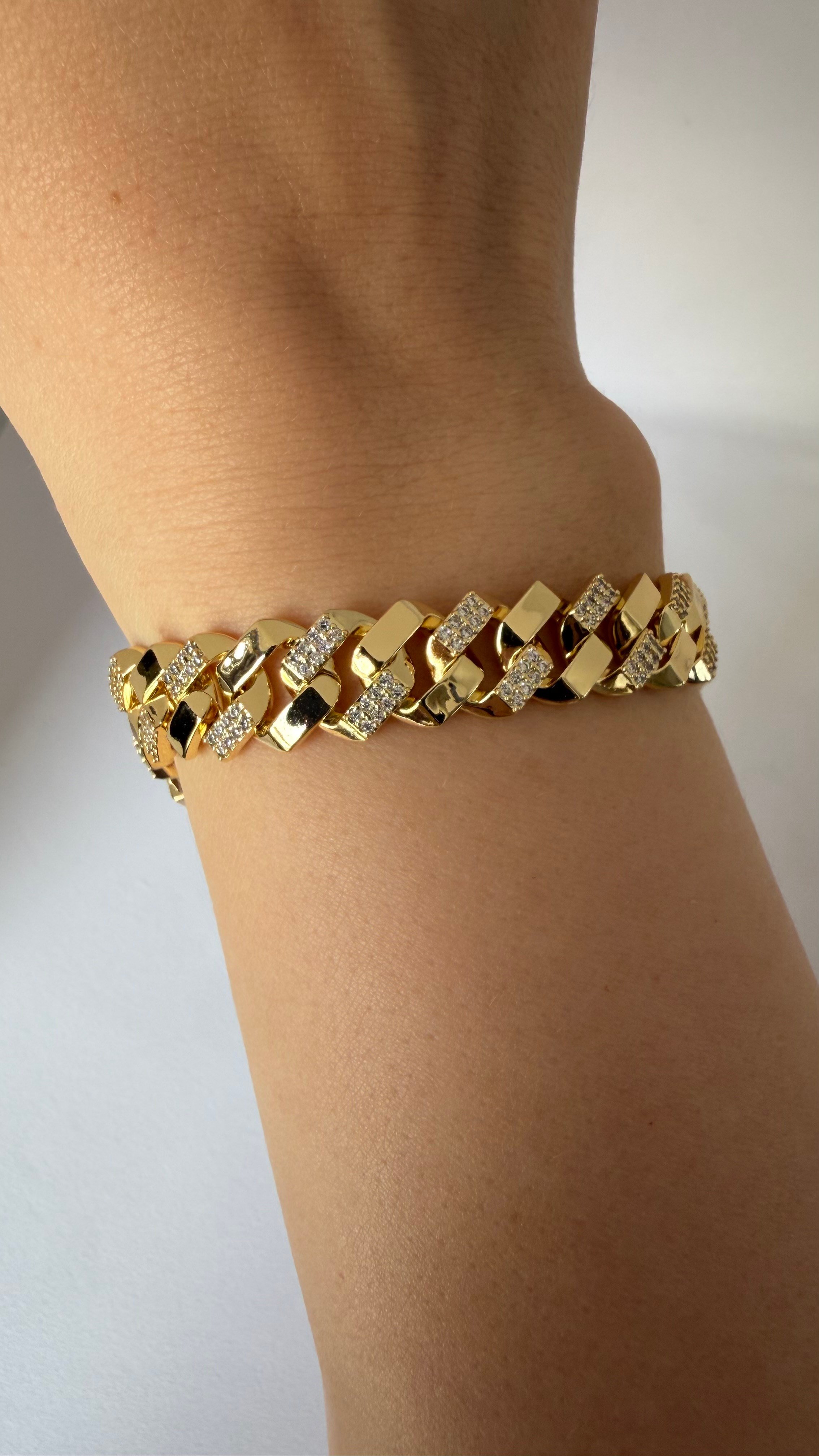 Gold Gurmet 14K Kaplamalıdır Kilit Full Taşlı Bileklikler 