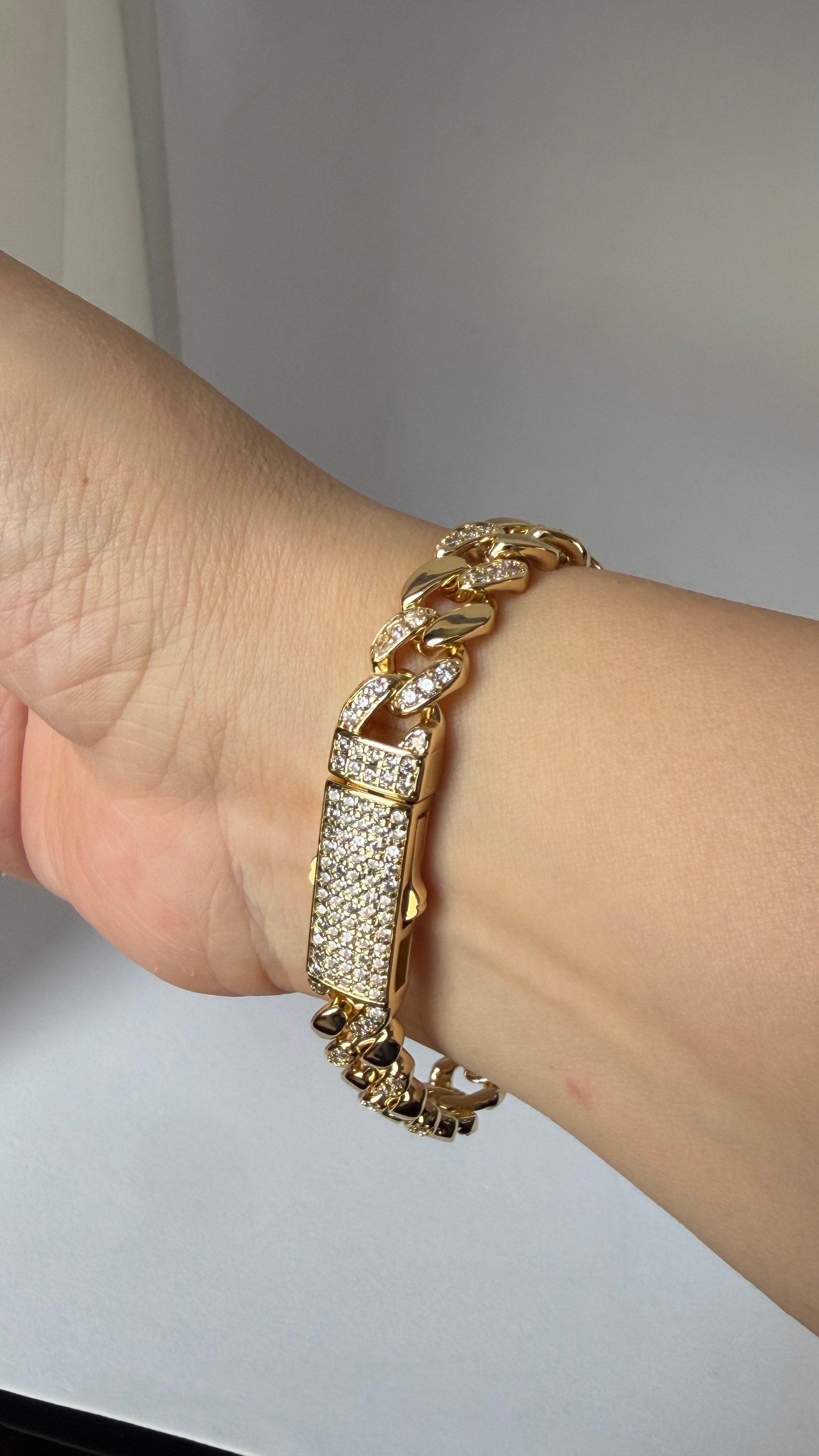 Gold Gurmet 14K Kilit Uzun full Taşlı Bileklik