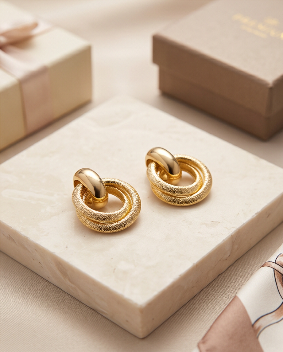 Gold İğneli Halka Küpe