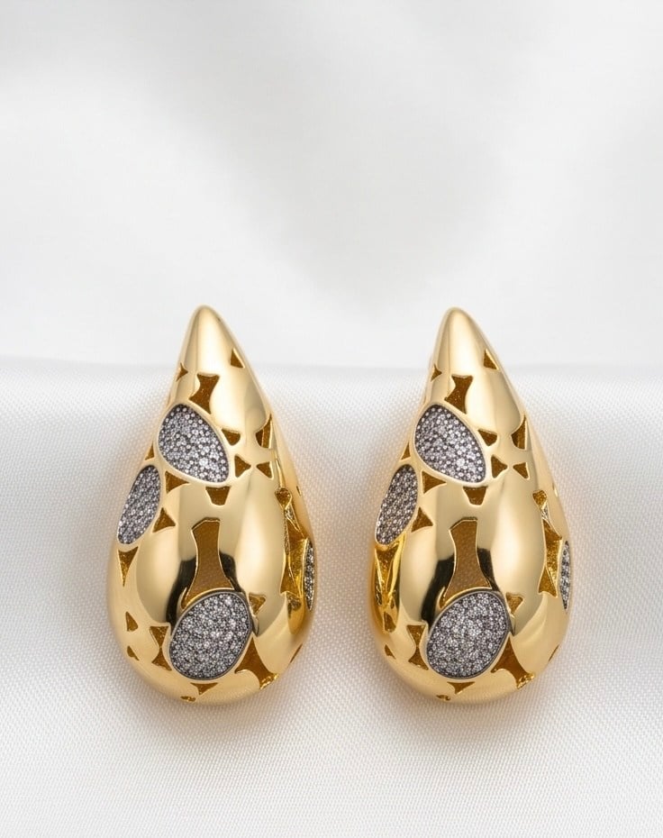 Gold Taşlı Damla Küpe