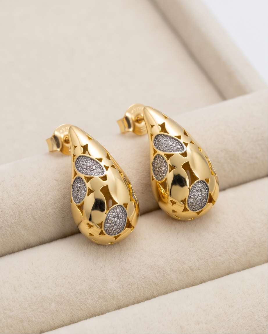 Gold Taşlı Damla Küpe