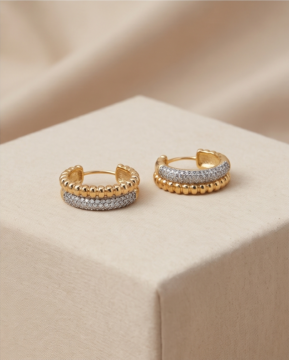 Gold Taşlı Halka Küpe