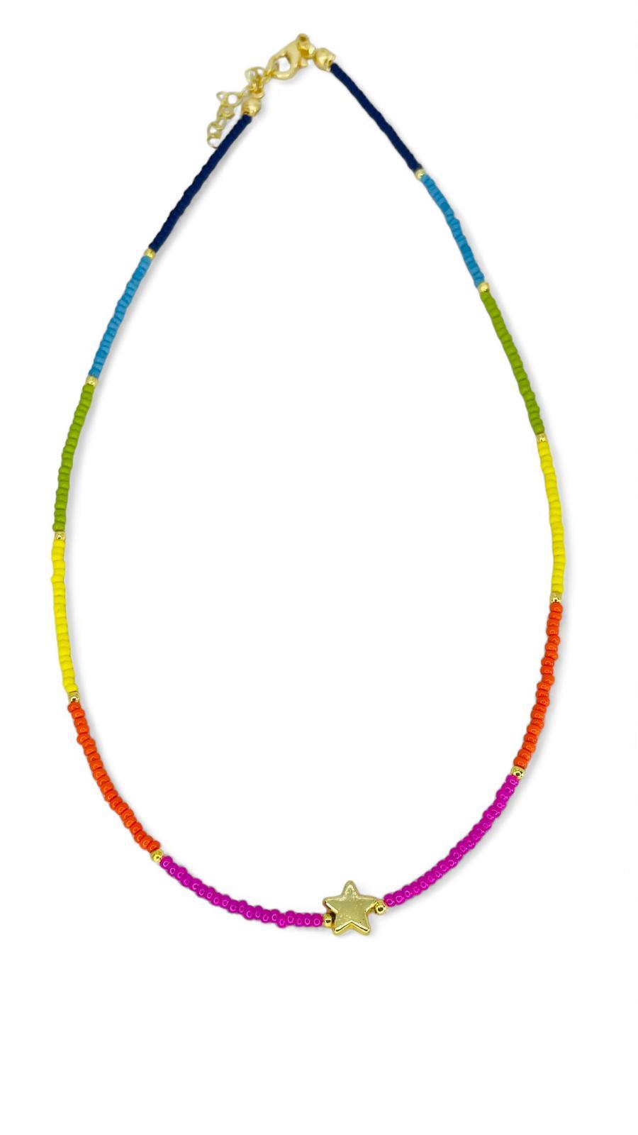 İnce Kum Boncuk Yıldız Uçlu Kolye