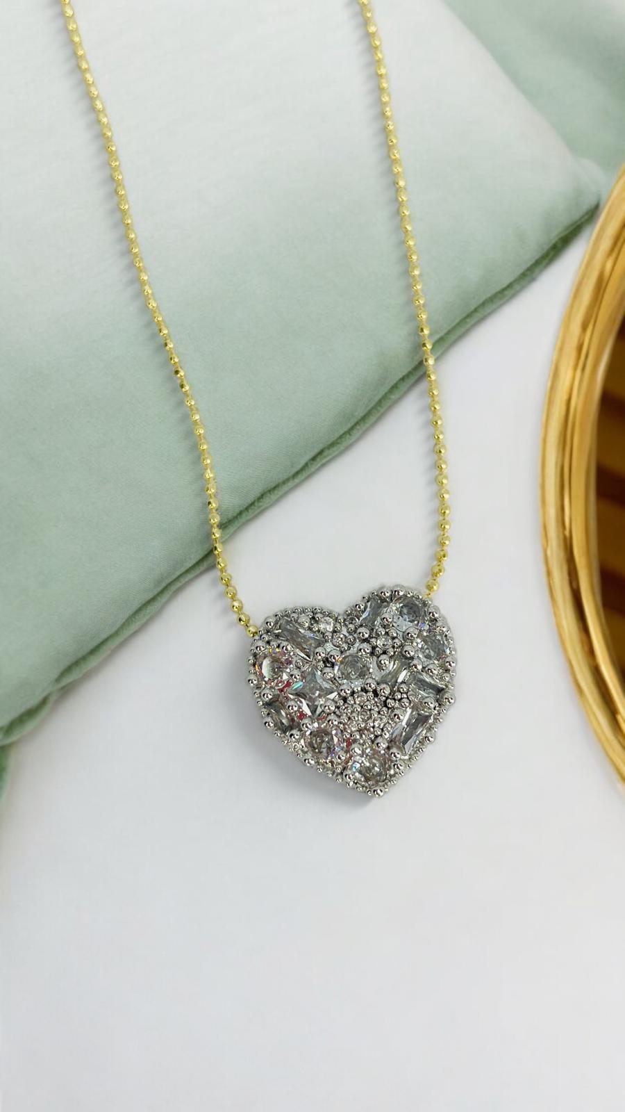 İnce Nokta Zincirli Kalp Kolye