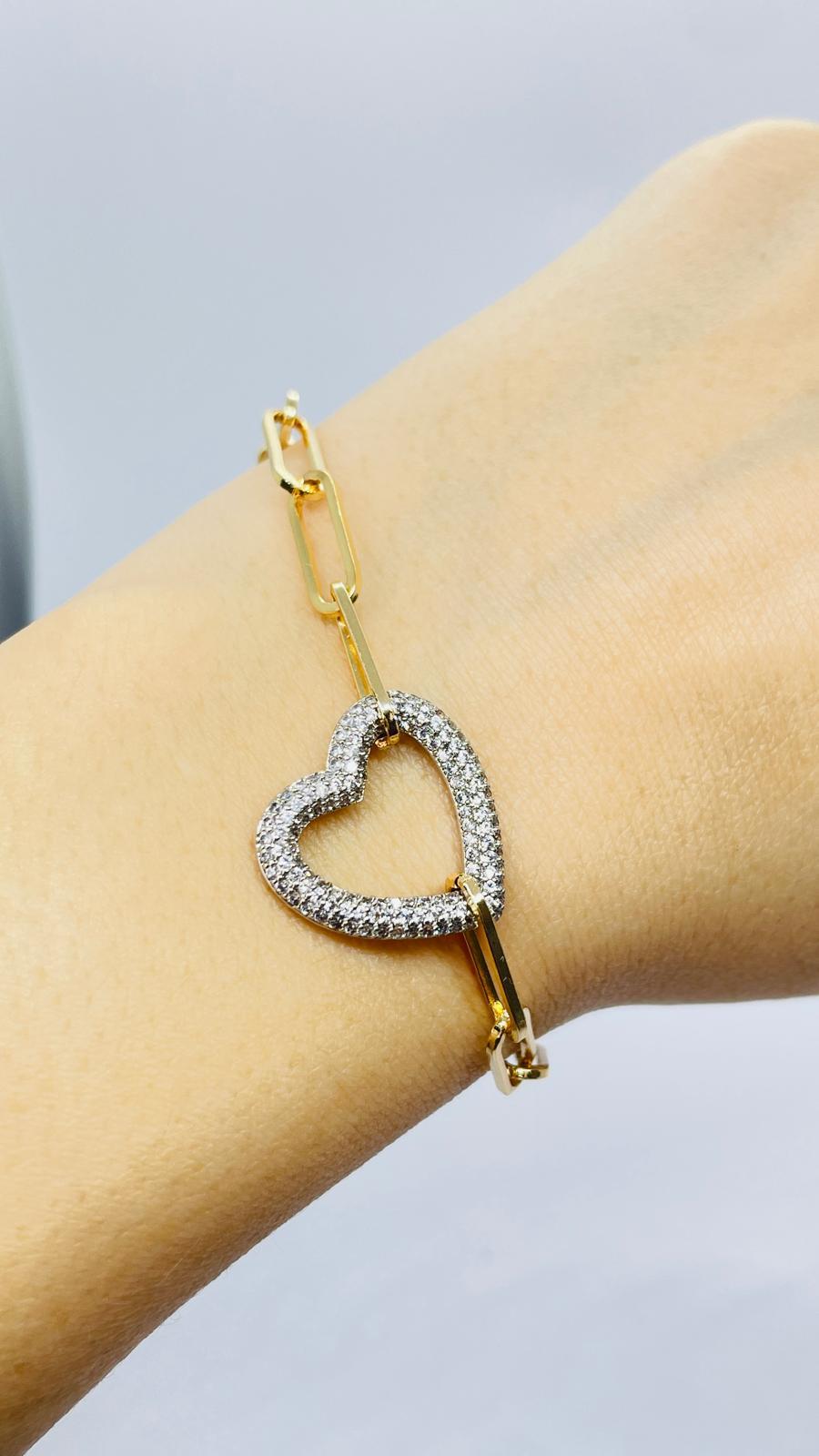 Kalp Taşlı Gold Zincir Bileklik