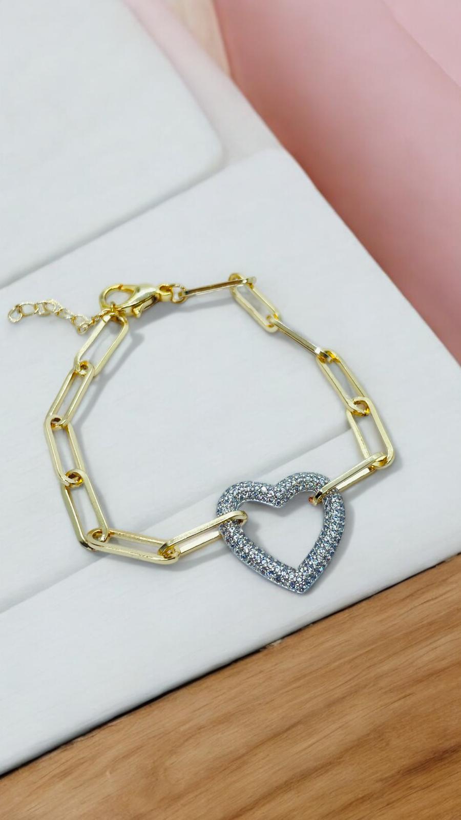 Kalp Taşlı Gold Zincir Bileklik