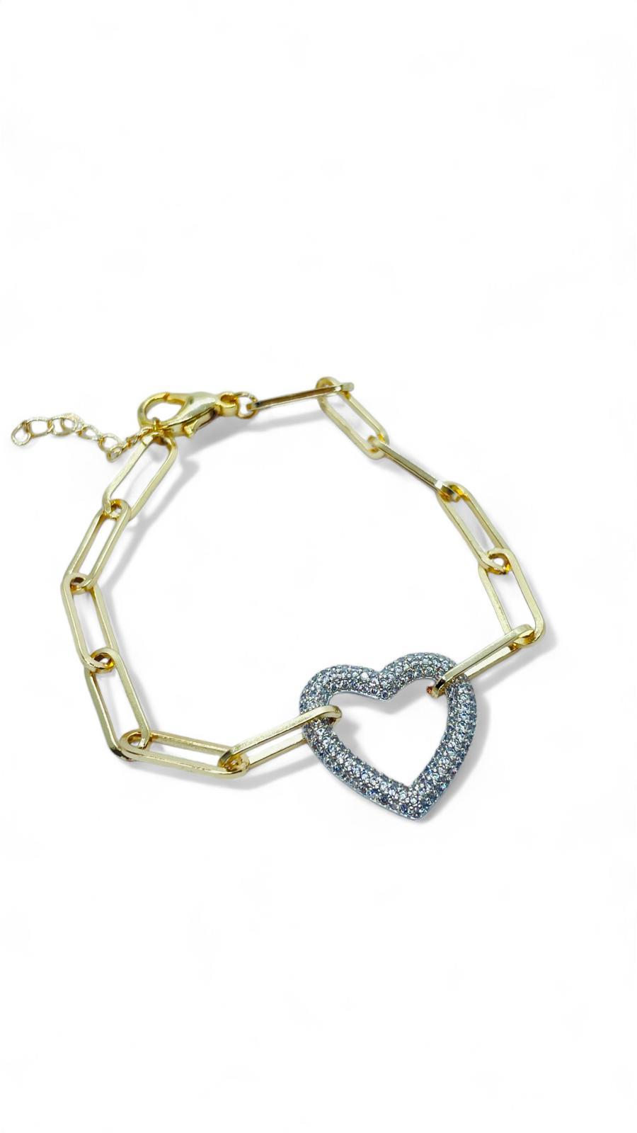 Kalp Taşlı Gold Zincir Bileklik
