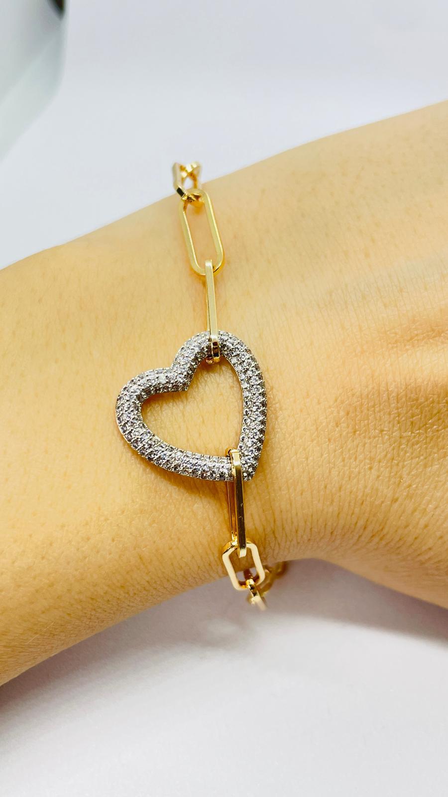 Kalp Taşlı Gold Zincir Bileklik