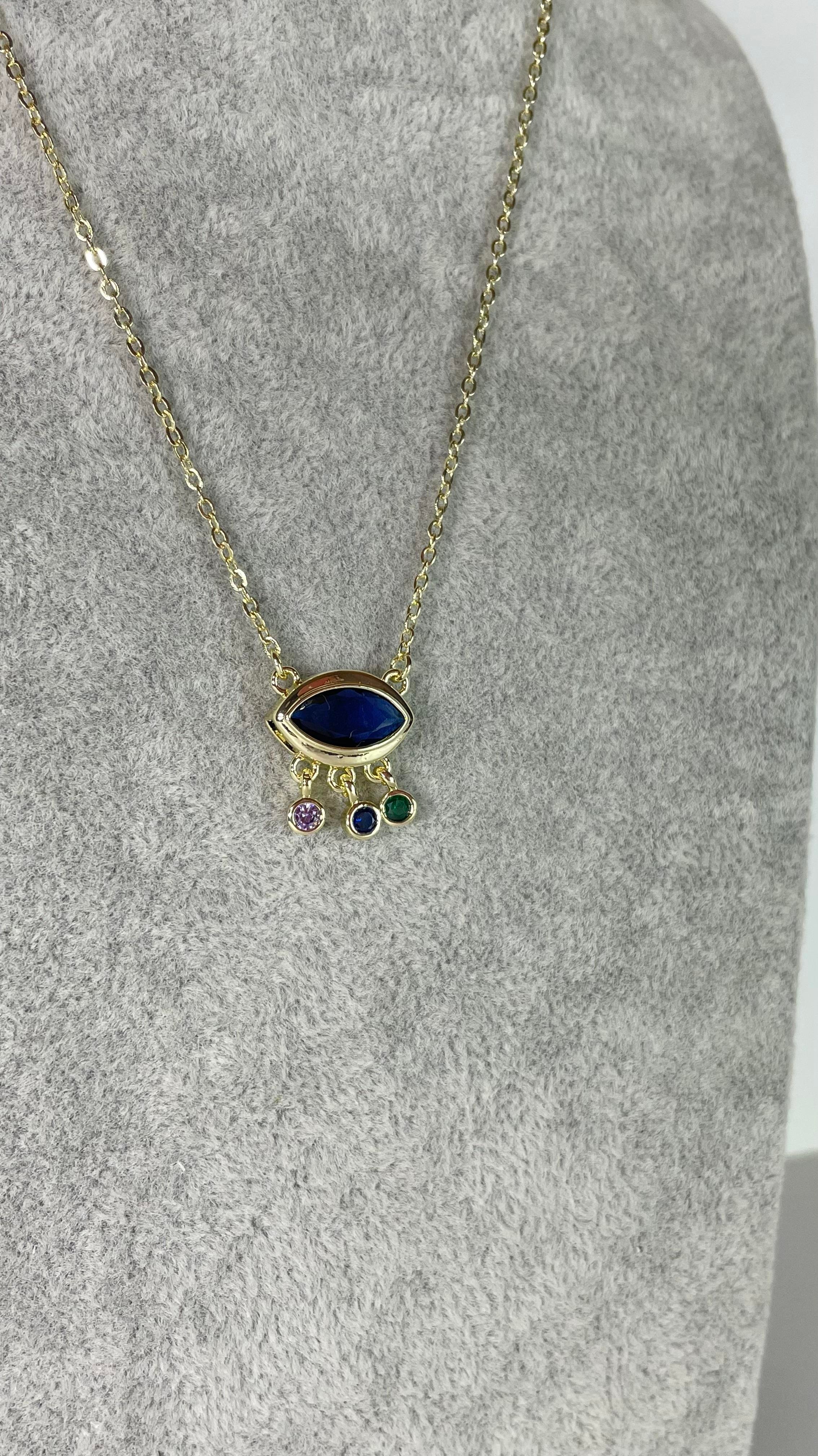 Mavi Göz Sallantılı Gold Kolye